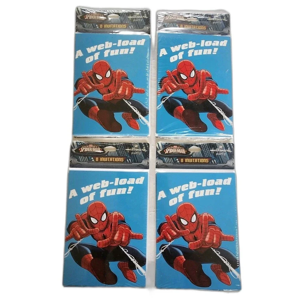 4 Packs/ 32 Total Hallmark Marvel Spider-Man Invitations Party Birthday Supply
